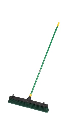 Quickie Bulldozer Multi-surface Push Broom 24 inch, Green, Indoor and Outdoor Cleaning, Steel Handle, Professional-Grade, Sweep Jobsites/Sidewalks/Warehouse/Concrete/Asphalt/Wood (538) - size: 24 Inch, style: Multi Surface