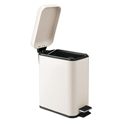 mDesign Small Modern 1.3 Gallon Rectangle Metal Lidded Step Trash Can, Compact Garbage Bin with Removable Liner Bucket and Handle for Bathroom, Kitchen, Craft Room, Office, Garage - Cream/Beige - color: Cream, size: 1.3 Gallon