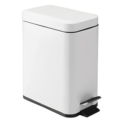 mDesign 5 Liter Rectangular Small Steel Step Trash Can Wastebasket, Garbage Container Bin for Bathroom, Powder Room, Bedroom, Kitchen, Craft Room, Office - Removable Liner Bucket, Matte White - color: White, size: 1.3 Gallon