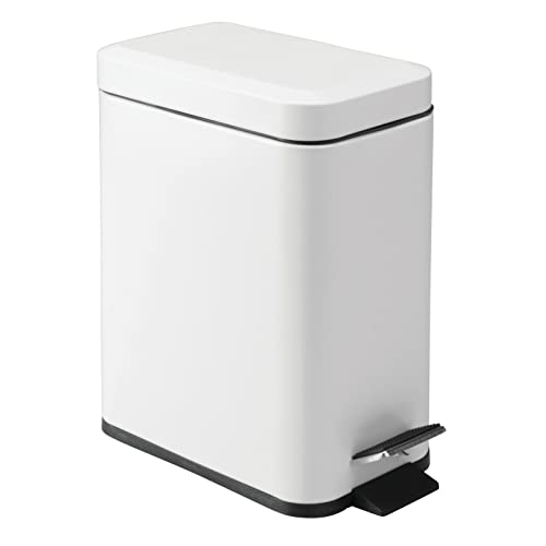 mDesign 5 Liter Rectangular Small Steel Step Trash Can Wastebasket, Garbage Container Bin for Bathroom, Powder Room, Bedroom, Kitchen, Craft Room, Office - Removable Liner Bucket, Matte White - color: White, size: 1.3 Gallon