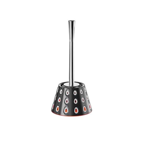 Aesthetic Toilet Brush and Holder | Decorative Bathroom Accessory with Modern Tri-Color Pattern Design | Discreet Enclosed Caddy | Sturdy PP Bristles | Heavy-Duty Base | (Volcanic Gray/White/Red) - color: Gray