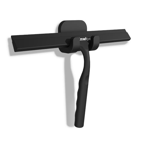 Shower Squeegee for Glass Doors, Household Squeegee with Adhesive Hook | 10 inch Silicone Bathroom Squeegee for Shower, Window Cleaner Tool for Glass Door, Kitchen, Tile Wall, Easy Cleaning, Black - color: Matte Black