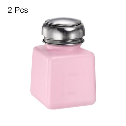 2pcs Solvent Alcohol Dispensers 100ml(3.4oz) Push Down Liquid Dispenser Pump Bottle with Sealing Stainless Steel Lid for Acetone Cleanser Polish Remover, Pink