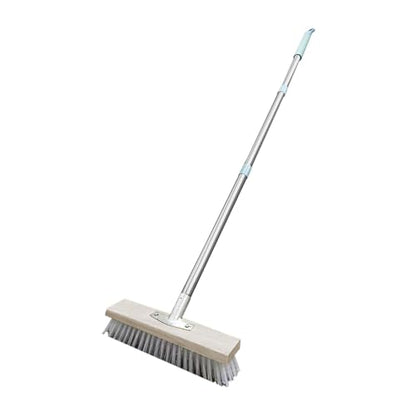 Stainless Steel Wire Broom Deck Scrub Brush with Long Handle, Stiff Metal Bristle Brush, Heavy Duty Floor Brush for Outdoor Patio Deck Garden - size: 11.8in