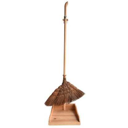Chinese Style Dust Pan and Broom Set with Long Handled for Home, Palm Fiber Brooms and Solid Wood Dustpan Combo Set, Upright Stand Up Sweep Tool for Lobby Floor Yard Home Kitchen Office Use,A - color: A