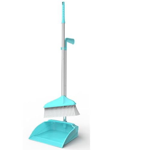 NIBHZ Lightweight Upright Standing Broom and Dustpan Combo, Indoor Broom with Dustpan Combo Set for Home Kitchen Room Office Lobby,Blue