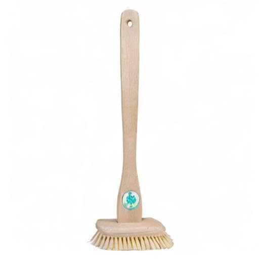 Redecker Tampico Fiber Bathtub Brush with Extra-Long Untreated Beechwood Handle, 14-3/4 inches, Angled Design, Natural Bristles, Hanging Loop for Storage, Made in Germany - size: 14-3/4-Inches