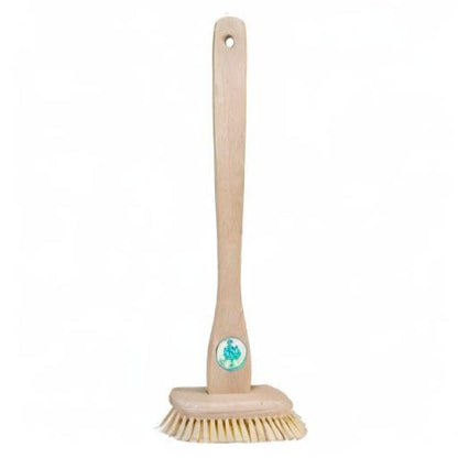 Redecker Tampico Fiber Bathtub Brush with Extra-Long Untreated Beechwood Handle, 14-3/4 inches, Angled Design, Natural Bristles, Hanging Loop for Storage, Made in Germany - size: 14-3/4-Inches