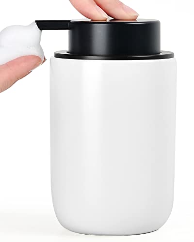 BosilunLife Foaming Soap Dispenser - Ceramic White Soap Dispenser Bathroom Small Foam Hand Dispenser Refillable Kitchen Dish Soap Bottle Hand Wash Dispenser - color: White-foam Pump