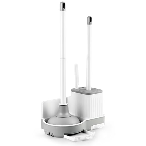 3 in 1 Toilet Brush and Plunger Set, Bathroom Cleaning | Toilet Bowl Brush and Holder, Crevice Cleaning Brush, Wall Mounted, Household Bathroom Cleaning Tools - size: 1 pack