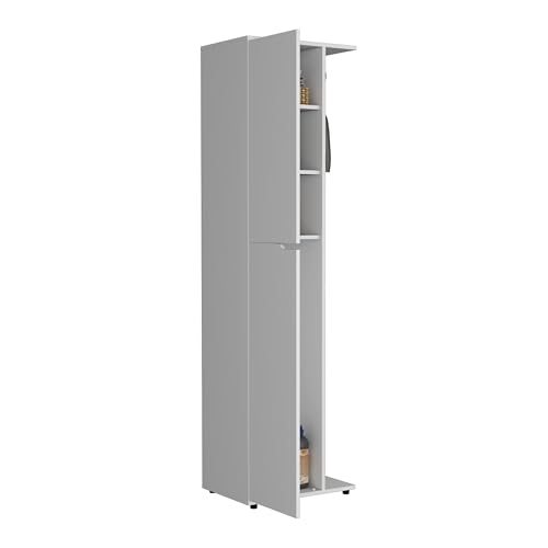 Austin Freestanding Broom Closet in White Finish Heavy Duty Storage for Household Tools and Accessories Easy to Clean Surface