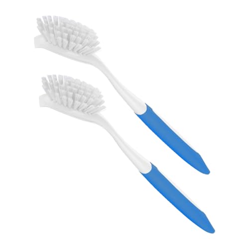 Kitchen Scrub Brush with Handle,2 Pack Kitchen Brush for Cleaning,Dish Scrubber with Stiff Bristles for Sink,Pots,Pans (2, Blue) - color: Blue