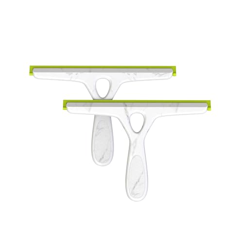 Window Squeegee with Ergonomic Handle, Shower Squeegee for Glass Doors, White and Green, Non-Slip Grip, Glass Cleaning Tool for Windows(Set of 2)