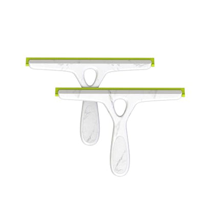 Window Squeegee with Ergonomic Handle, Shower Squeegee for Glass Doors, White and Green, Non-Slip Grip, Glass Cleaning Tool for Windows(Set of 2)