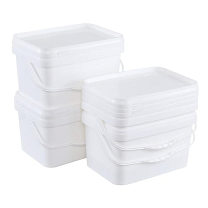 4 Packs Plastic Bucket with Airtight Lid, 3 Gallon Food Storage Bucket, White - size: 3 Gallon