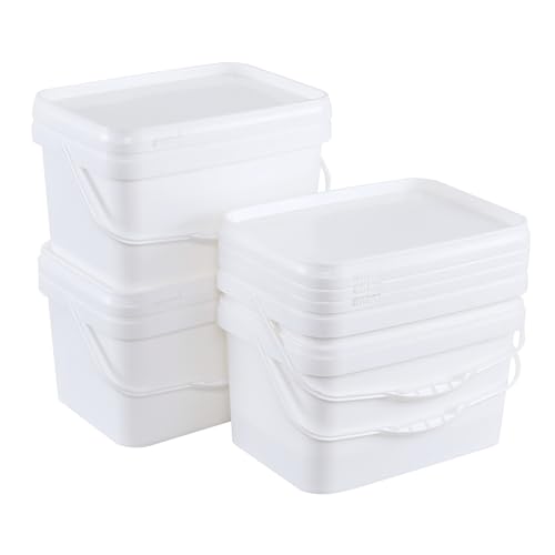 4 Packs Plastic Bucket with Airtight Lid, 3 Gallon Food Storage Bucket, White - size: 3 Gallon