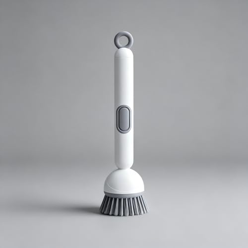 Adjustable & Rotatable Dish Brush with Press-Type Detergent Dispenser, 6 Angles & Scratch-Free Bristles, Wall Mounted Kitchen Scrub Brush for Pots, Pans, Dishes, Utensils, Sinks, Stoves & Cookware