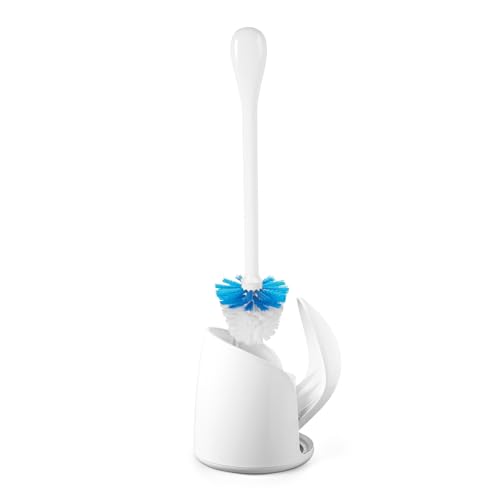 OXO Good Grips Compact Toilet Brush & Canister, Toilet Bowl Brush and Holder with Automatic Canister Door, Bathroom and Small Spaces Cleaning Supplies Essential - color: White, size: 1 Count (Pack of 1)