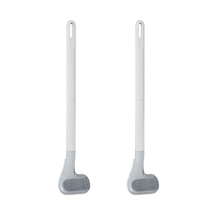 Toilet Brush, Long Handle Golf Toilet Brush with Holder 360° Deep Cleaning Flexible Silicone Toilet Cleaner Brush Wall Mounted for Bathroom (2Pcs White Brush) - color: 2pcs White Brush