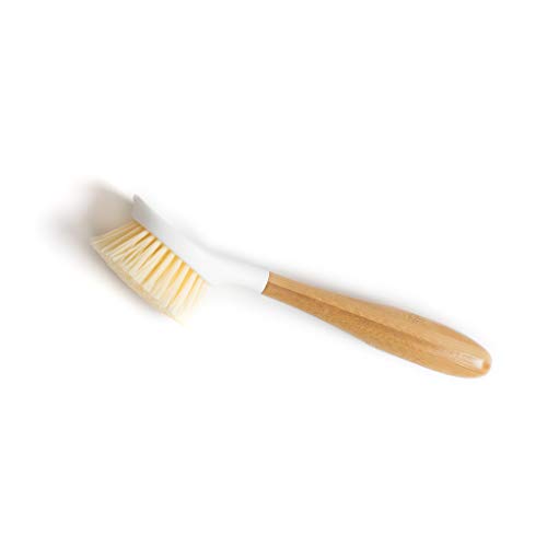 Full Circle Daily Dish Brush-Bamboo Handle Dish Brush–Sustainable Kitchen Cleaning with Tough Bristles-Natural Dish Scrubber,Nonstick & Cast Iron Cleaner-Long Handle Brush for Dishes,Pots,and Pans - color: White