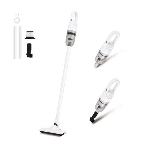 6-in-1 Lightweight Stick Vacuum Cleaner with 100W Powerful Motor, Mini Portable Household Handheld Vacuum Cleaner for Domestic Hard Floors, Carpets and Pet Hair (White Cordless) - color: White Cordless
