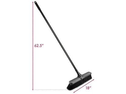 18" High Power Push Broom, Heavy-Duty Multi-Surface Rough Sweep Broom with Clamp & Bolt Handle, Recycled PET Bristles for Garage & Driveway