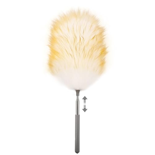 Mini Feathers Duster,Telescoping Lambswool Dusters with Stainless Steel Extension Pole Up to 34" for Cleaning High Ceiling Fan, High Ceilings,Furniture,Hard to Reach Areas - size: 14-34inch