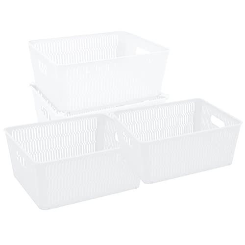 Simplify 4Pk Large Slide 2 Stack It Tote Basket | Storage & Organization | Open Bins with Stackable Capability | Bathroom | Crafts | Pantry | Playroom | Office | White (KIT-25930-WHITE-4PK) - color: White, size: Large, style: 4 Pack