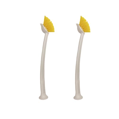 2 Pcs Scrub Brush with Handle 11'' Dish Scrubber Brush Kitchen Sink Brush Long Handle Dish Cleaning Brush for Kitchen Dishes Pot Sink Cleaning,Yellow - color: Yellow