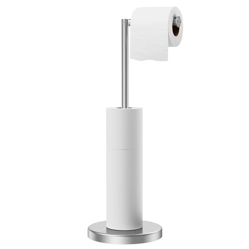 FORIOUS Toilet Paper Holder Stand, Toilet Paper Storage with 4 Rolls, Freestanding Tissue Roll Holder for Bathroom, Durable 304 Stainless Steel and Weighted Base Toilet Paper Stand, Brushed Nickel - color: Brushed Nickel, size: 23.2" H (Pack of 1)