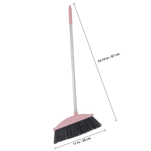 Alipis Heavy Duty Broom with Long Handle, Large Angle Pet Hair Sweeping Broom for Indoor Outdoor Floor Cleaning, Nordic Pink Handheld Courtyard Cleaning Tool