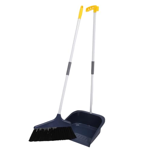 Lurrose Broom and Dustpan Set Broom with Dustpan Combo Set Upgrade Broom Long Handle Broom Broomstick Standing Dust Pan for Home Kitchen Lobby Floor Cleaning - color: Blue