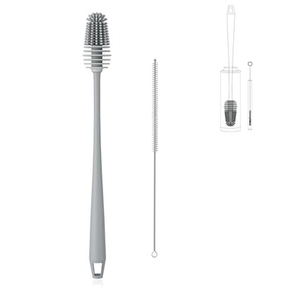 POWCAN Water Bottle Cleaning Brush Set, 1 Reusable Straws Brush & 1 Bottle Cleaning Brush, Fits 18/24/32/40/64/128 oz Insulated Water Bottles, Long Handle Brush, Food-Grade, Water Bottle Accessories