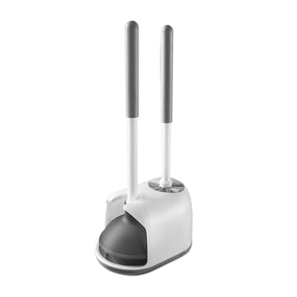 Eyliden Toilet Plunger and Brush Set, 2-in-1 Compact Holder | Unclogs Toilets, Deep Cleans Bowls, Nylon Bristles, Rubber Cup, Durable Plastic Caddy, Space-Saver, Bathroom Cleaning Tools - color: White & Grey