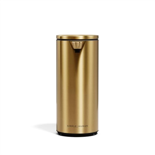 simplehuman Liquid Sensor Pump, 9 oz Automatic Soap Dispenser for Kitchen and Bathroom, Touchless Motion Sensor, Variable Dispense, Rechargeable, No-Drip Spout, High-Grade Brass Stainless Steel - color: Brass, style: 9 Oz.