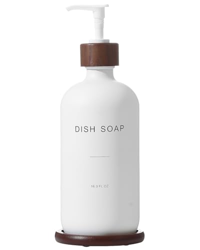 Dish Soap Dispenser, Refillable Soap Dispenser Kitchen with Tray, Glass Soap Dispenser with Pump, Suitable for Soap Dispenser for Kitchen Sink, Modern Home Decor. (White) - color: White D*1