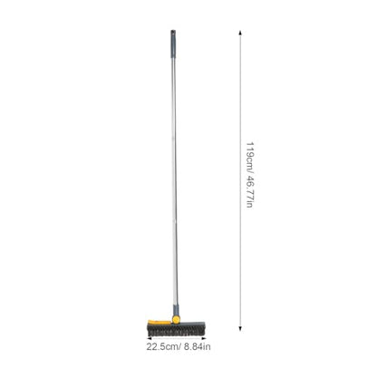 TIDTALEO Bathroom Floor Scrubber Brush with Long Handle, Dual-Function Hard Bristle Scrub and Stainless Steel Squeegee, Blue-Yellow Upgrade for Shower and Tile Cleaning