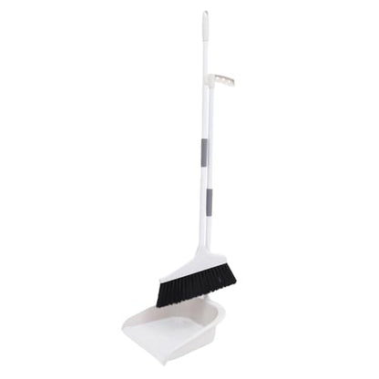 1Set Soft Bristle Broom Set with Long Handle Dustpan Cleaning Tool for Home Garage and Outdoor Use Versatile Floor Cleaning Supplies Grey