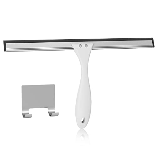 AmazerBath Squeegee for Shower Glass Door, Shower Squeegee for Glass Doors - All-Purpose Squeegee with Hook for Shower Doors, Windows, Mirrors, Tiles and Car Glass, 12 Inches - color: White, size: 12 Inches