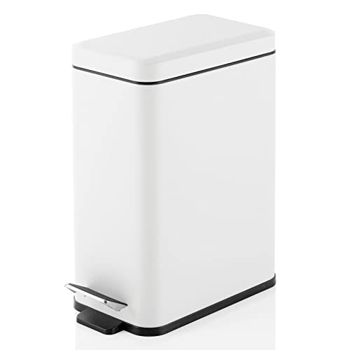 mDesign Pedal Bin — Waste Bin with Pedal, Lid and Plastic Bucket Insert for Bathroom, Kitchen, and Office — Metal Household Rubbish Bin with Ergonomic Design — White - color: White, size: 2.6 Gallon