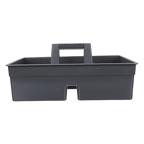 Amosfun Portable Cleaning Tool Storage Basket Sturdy Plastic Organizer with Compartments for Cleaning Supplies Deep Gray Color for Use