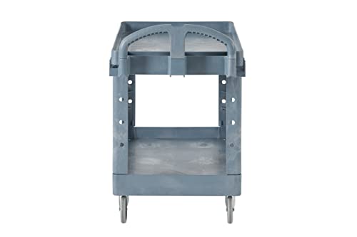Rubbermaid Commercial Products BRUTE Heavy Duty 2-Shelf Utility/Service Cart, Large, Lipped Shelves, Ergonomic Handle, 750 lbs. Capacity, Black, for Warehouse/Garage/Cleaning/Maintenance/Stadiums - color: Gray, size: Large, style: 2-Shelf