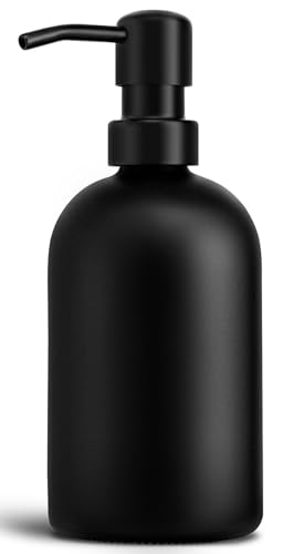 GMISUN Black Soap Dispenser, Dish/Hand Soap Dispenser with Matte Black Stainless Steel Pump, 15 fl oz/450ml Glass Soap Dispensers Set for Kitchen/Bathroom, Modern Refillable Liquid Lotion Dispenser - color: Black Bottle + Black Pump, size: 1 Pack - 15oz