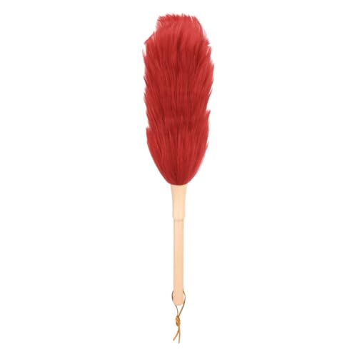 uxcell Wool Duster, 14.2" Natural Feather Cleaner Household Cleaning Duster with Solid Wooden Handle for Cleaning Fans Window Blinds Shelves Furniture, Red - color: Red, size: 14.2"