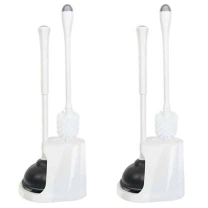 CELOX 2 Set Toilet Brush and Plunger Set, Toilet Brush and Holder Set, Toilet Bowl Brush and Holder, White - color: Shiny-white