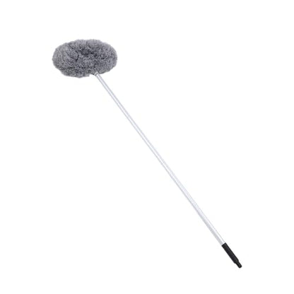 Ceiling Fan Duster with Extension Pole, 360 Degree Rotation Extra Long Round Duster Washable Cobweb Brush for Outdoor Indoor (Grey) - color: Gray