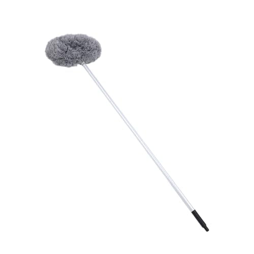 Ceiling Fan Duster with Extension Pole, 360 Degree Rotation Extra Long Round Duster Washable Cobweb Brush for Outdoor Indoor (Grey) - color: Gray