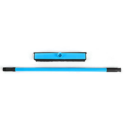 Pet Hair Remover Broom and Rubber Lint Brush Combo Telescopic Handle 26.8 to 47.2 Inches for Dog and Cat Fur Removal Carpet and Hardwood Floor Cleaning Washable Durable Blue Red (Blue) - color: Blue