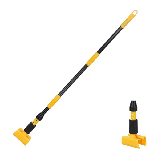 Mop Handle Commercial Heavy Duty - 57 Inch Industrial Metal Mop Stick with Jaw Clamp Replacement for Floor Cleaning - Professional Gripper Mops Head Replacement Holder - color: Black&Yellow 2