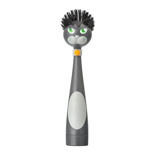 Vigar Soap Dispensing Dish Brush - Felix Cat-Shaped, Dish Brush with Handle and Soap Dispenser, Scrub Brush for Dishes, Pot Scrubber, Sink Scrubber, Dish Cleaner, and Kitchen Essentials - Black, Gray - color: Multicolor